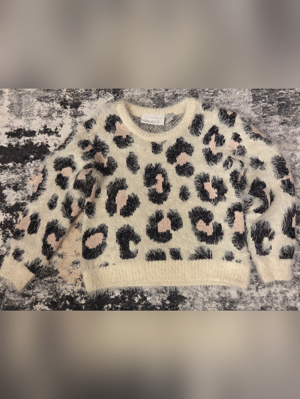 The Children's Place Cream & Pink Leopard Fuzzy Sweater